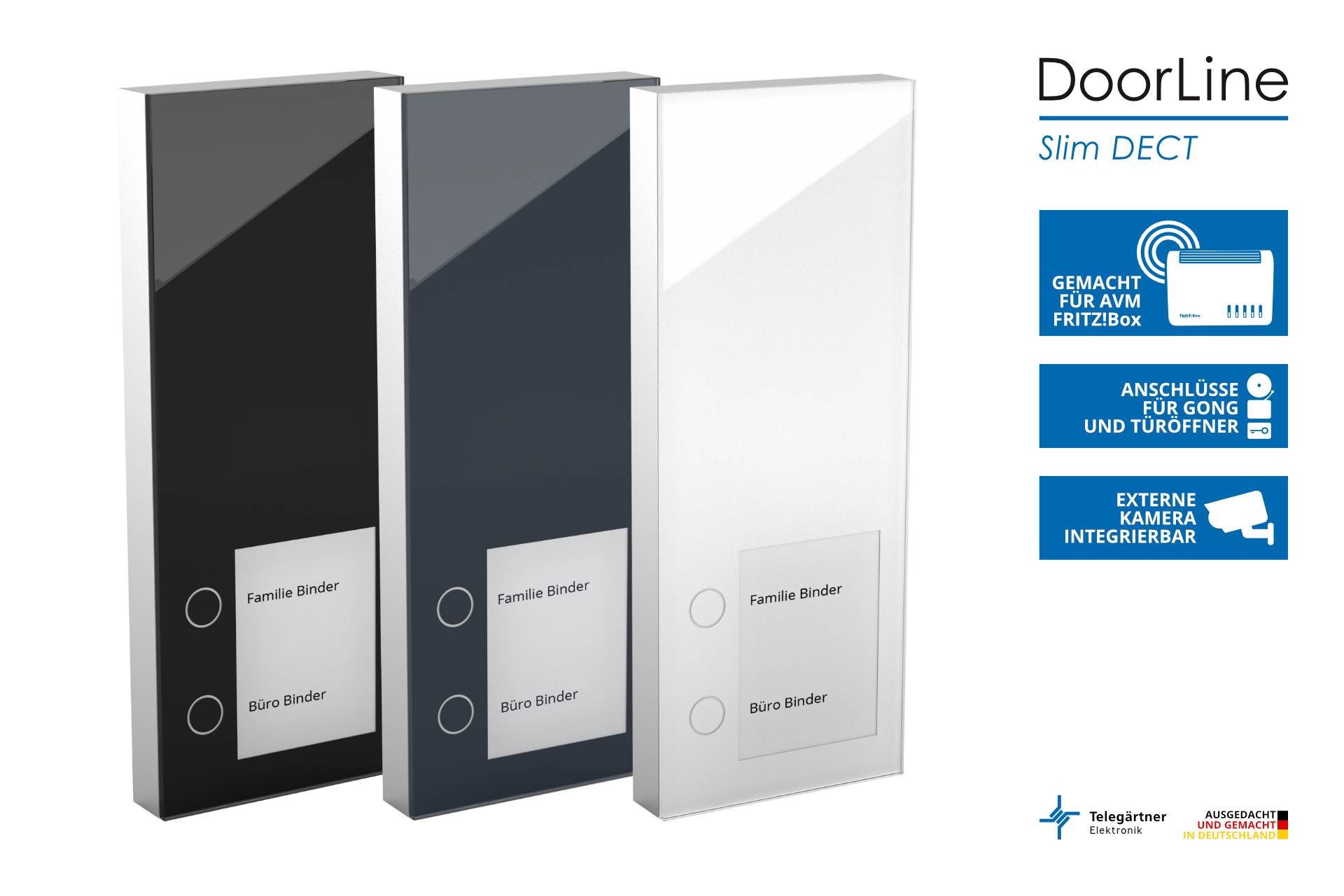 DoorLine Slim DECT | Funk-Türsprechanlage für DECT-Router | FRITZ!Box | 2 Taster | Rufweiterleitung |