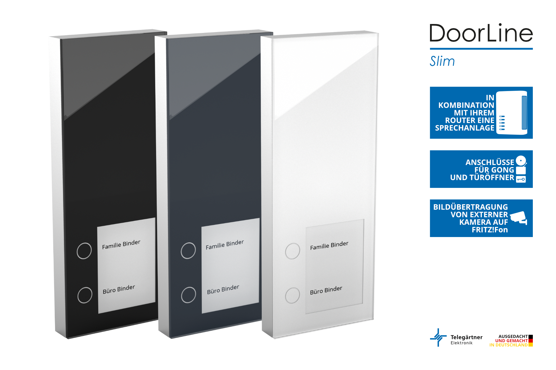 DoorLine Slim | Türsprechanlage für Telefonanlage/Router | 2 Taster | Rufweiterleitung