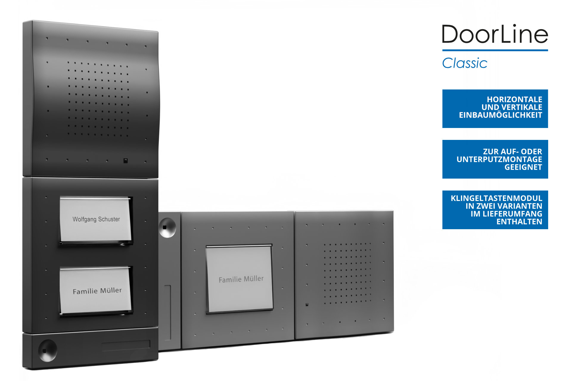 DoorLine Classic T01-T02 | Türsprechanlage für Telefonanlage/Router | 1/2 Taster | Rufweiterleitung